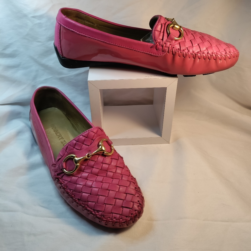 Pink women's leather loafers
